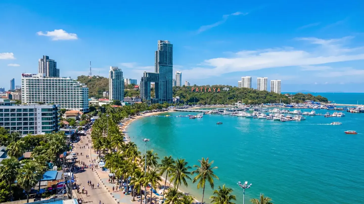 Pattaya beachfront skyline with luxury condos and the Gulf of Thailand